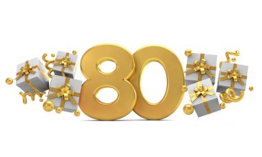 Hediye kutuları ile numara 80 altın doğum günü kutlama numarası. 3d R