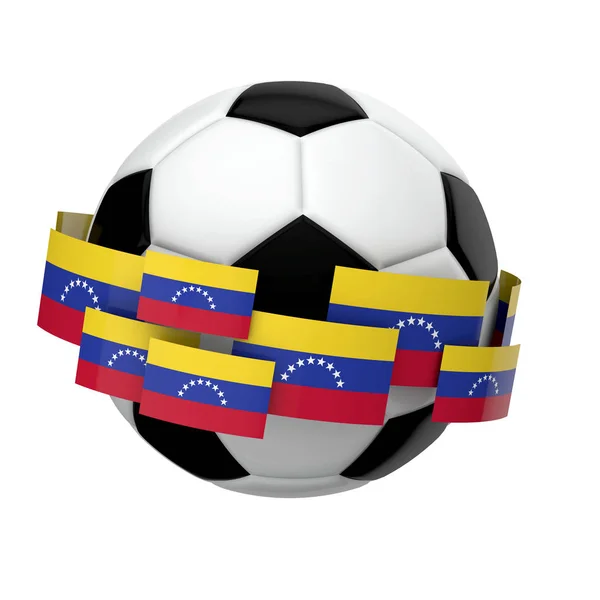 Voetbal met Venezuela vlag tegen een effen witte backgr — Stockfoto