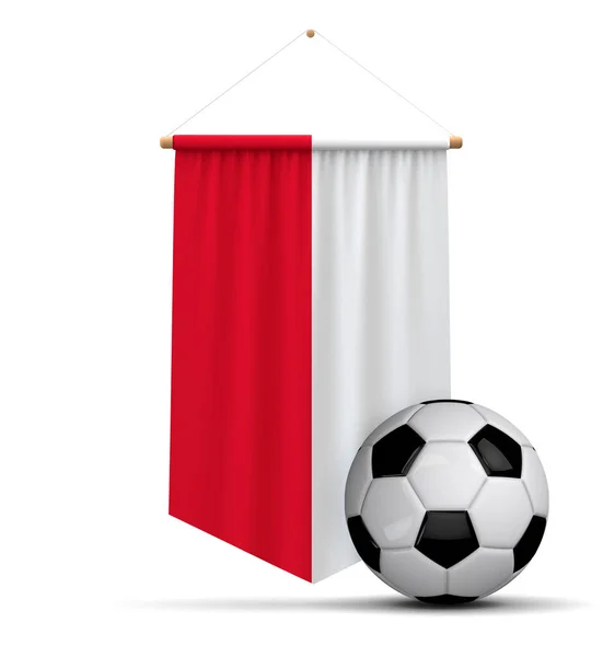 Poland flag cloth hanging banner with soccer ball. 3D Rendering