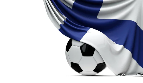 Finland nationale vlag gedrapeerd over een voetbal voetbal. 3D ren — Stockfoto