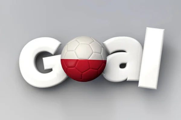 Gol sepak bola dengan bola bendera Polandia. Perenderan 3D — Stok Foto