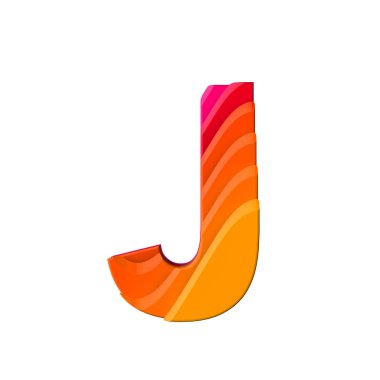 J harfi. Katmanlı dalga etkisi karakter tipi. 3d Rendering