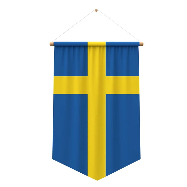 スウェーデンの旗布ぶら下がりバナー。3D レンダリング — ストック写真
