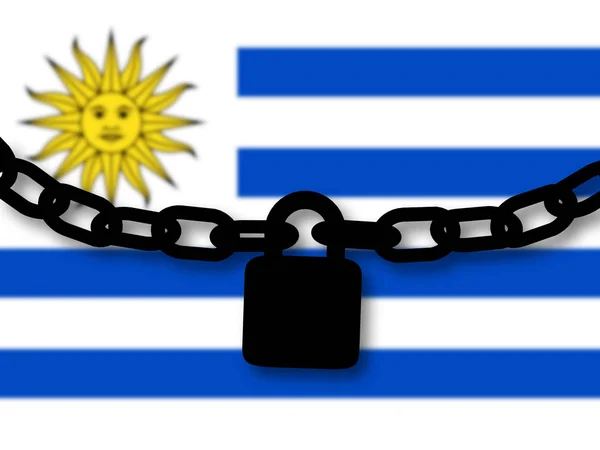 Sicurezza dell'Uruguay. Silhouette di una catena e lucchetto sopra nationa — Foto Stock