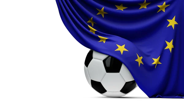 Europeiska unionens flagga dramer över en fotboll fotbolls boll. — Stockfoto