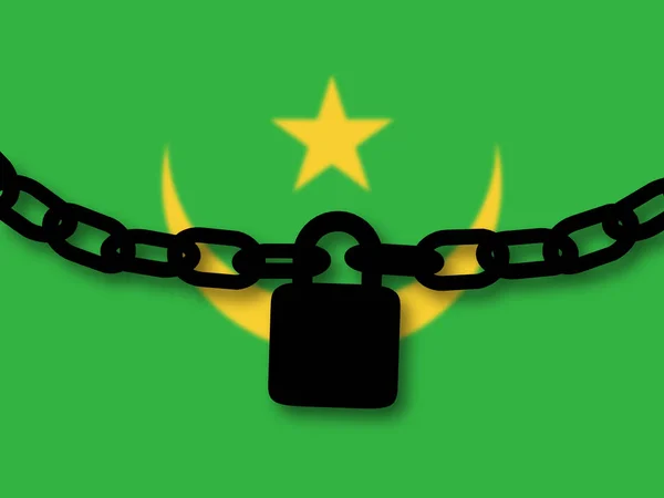 De veiligheid van Mauritanië. Silhouet van een ketting en hangslot boven Nati — Stockfoto