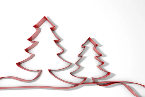 크리스마스 트리 빨간 리본 배경입니다. 3D 렌더링 — 스톡 사진
