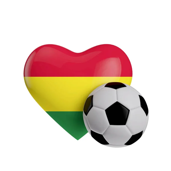 Bolivia flag heart shape with a soccer ball. Love football. 3D R — Stock Photo, Image