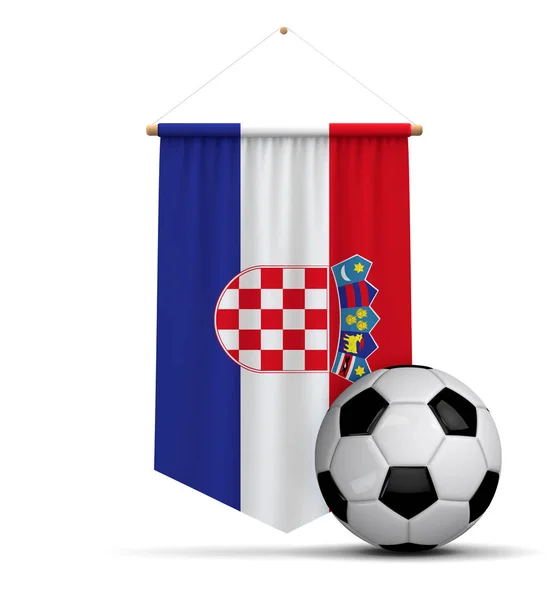 축구 공 배너를 매달려 크로아티아 국기 천입니다. 3D 렌더링 — 스톡 사진