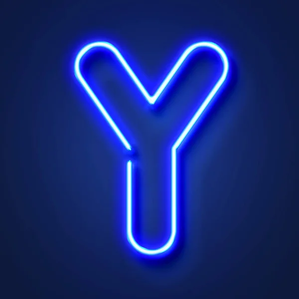 Letter Y realistic glowing blue neon letter against a blue backg