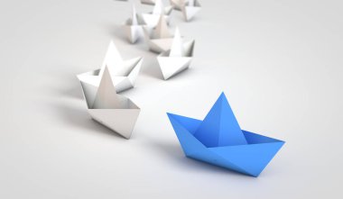 Origami tekneler kurşunluk kavramı. 3d Rendering