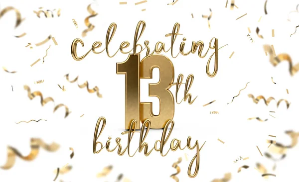 Celebrando 13 cumpleaños tarjeta de felicitación de oro con confeti. 3D R — Foto de Stock