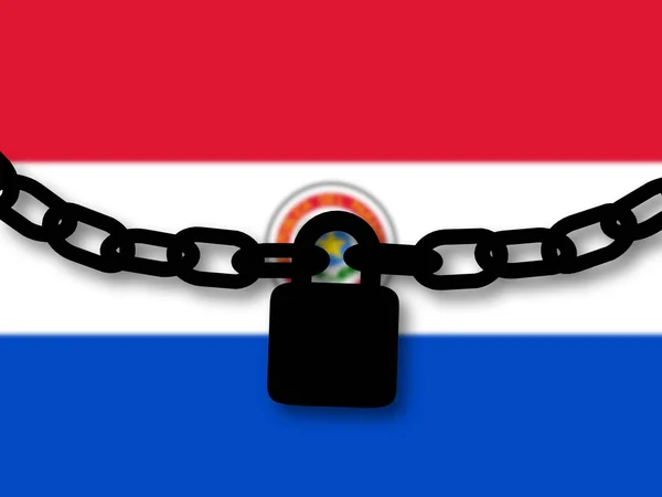 Bezpieczeństwo Paragwaju. Sylwetka łańcucha i kłódki nad narodem — Zdjęcie stockowe