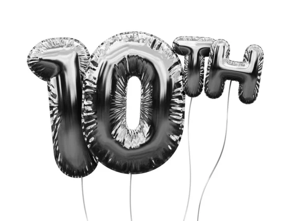 Silver number 10 foil birthday balloon isolated on white. Golden — Stock Photo, Image