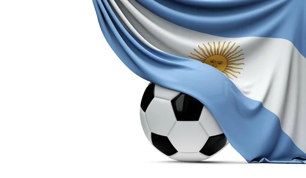 阿根廷国旗披在足球的上空。三维 — 图库照片