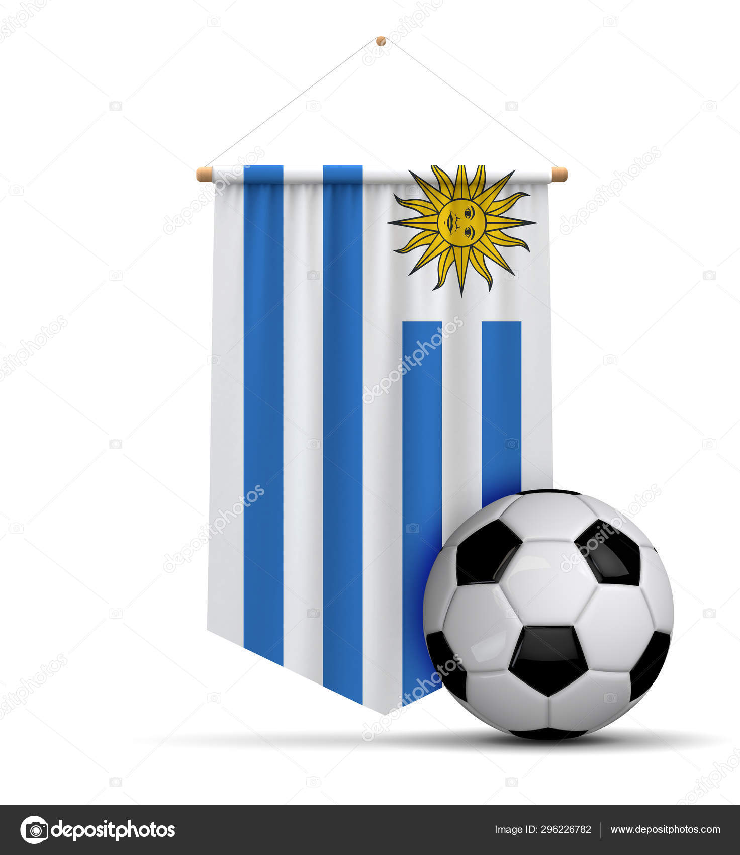 Escudo da bandeira nacional do uruguai com uma bola de futebol 3d