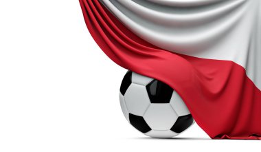 Polonya ulusal bayrağı bir futbol topu üzerine dökümlü. 3d Rend