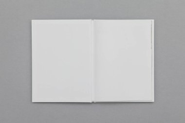 Hardback kitap mockup. Gri arka plan üzerine beyaz kitap