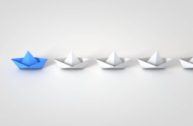 Origami tekneler kurşunluk kavramı. 3d Rendering