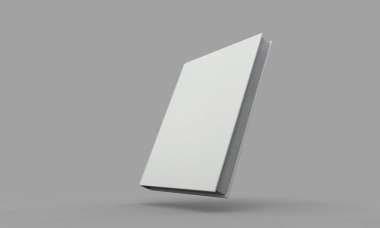 Hardback kitap kapağı mockup. Gri arka plan üzerine beyaz kitap. 3d 