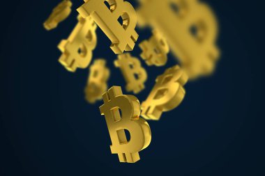 Bitcoin dijital para birimi sembol kavramı. 3d Rendering