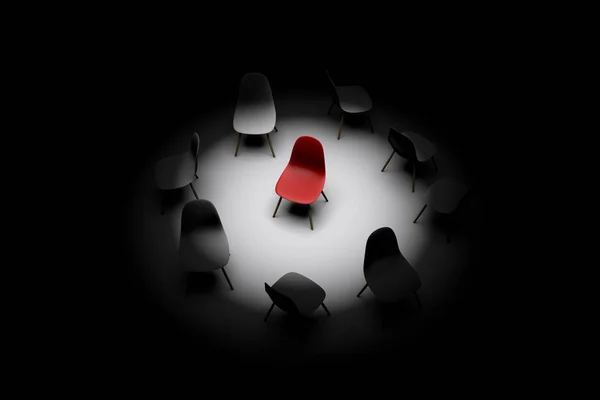 Rode stoel in een heldere Spotlight. Bedrijfs leiderschap. recruitmen — Stockfoto