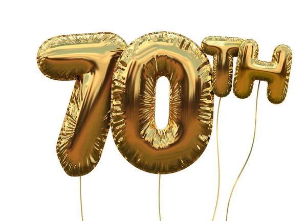 Złoty numer 70 folia balon urodzinowy na białym tle. Złoty p — Zdjęcie stockowe