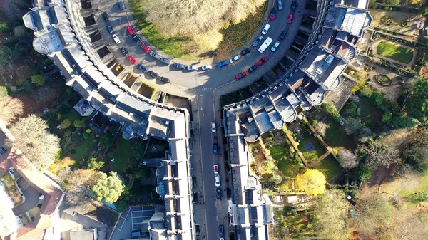 Bath Circus sokak havadan drone görünümü, Somerset, İngiltere — Stok fotoğraf