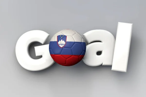 Gol sepak bola dengan bola bendera Slovenia. Perenderan 3D — Stok Foto
