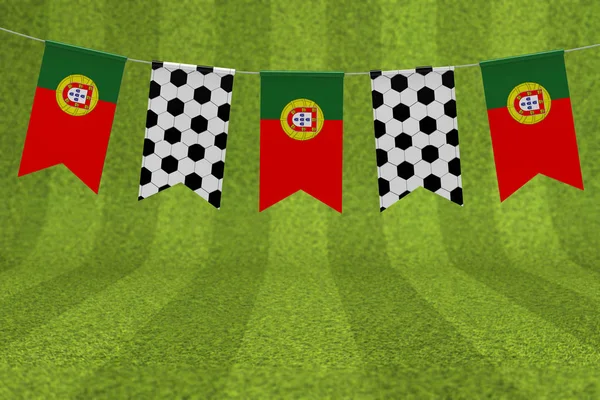 Portogallo bandiera e pallone da calcio tessitura bandiera di calcio bunting. 3D — Foto Stock