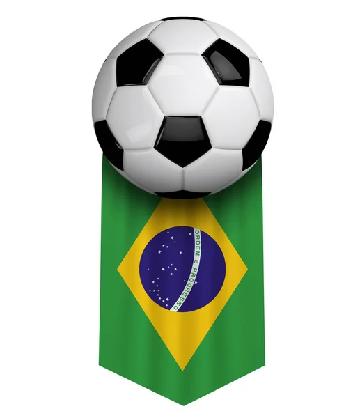 Brasilien Soccer Ball flagga trasa hängande banner. 3D-rendering — Stockfoto