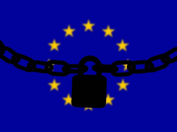 Az Európai Unió biztonsága. A lánc sziluettje és lakat — Stock Fotó