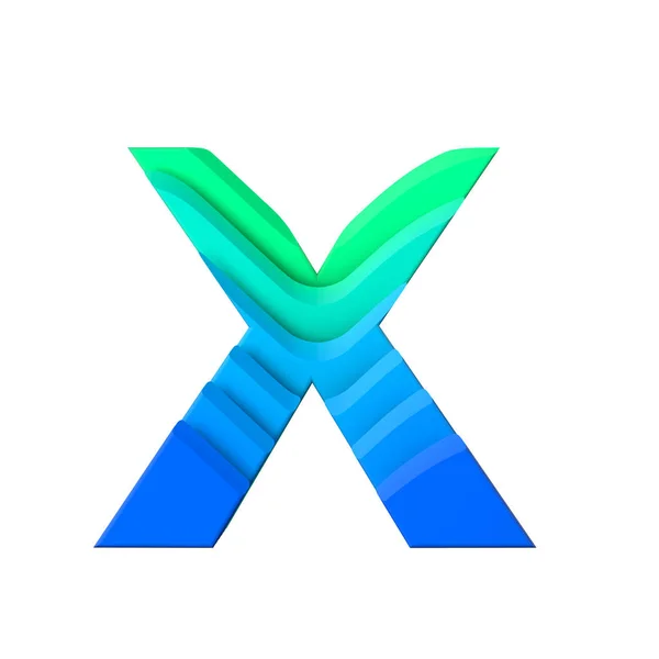 Buchstabe x. geschichteter Welleneffekt Buchstabentyp. 3D-Darstellung — Stockfoto