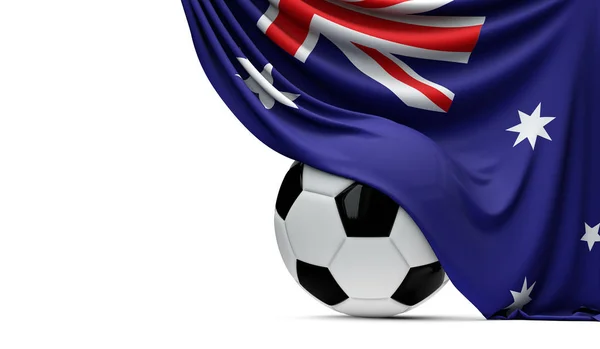 Australia national flag draped over a soccer football ball. 3D R — Stock Photo, Image