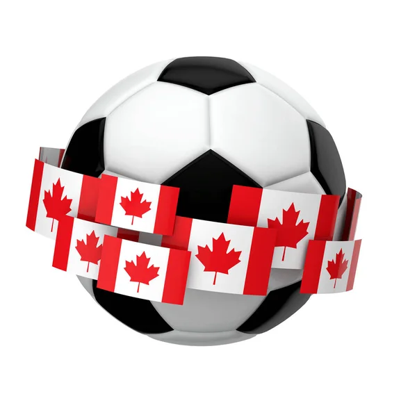 Fútbol de fútbol con bandera de Canadá contra un fondo blanco liso —  Fotos de Stock