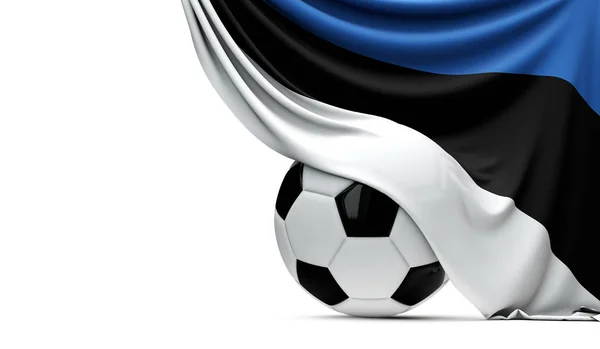 Estonia national flag draped over a soccer football ball. 3D Ren — Stock Photo, Image