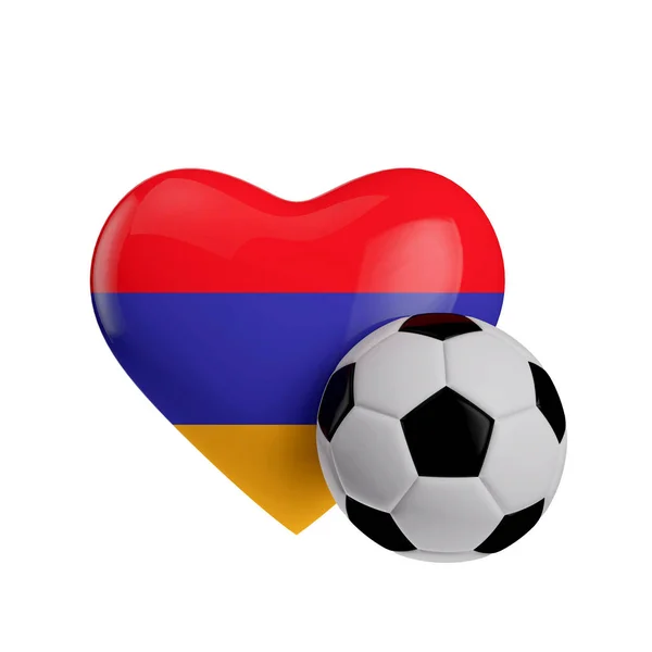 亚美尼亚用足球旗心形。喜欢足球。3d R — 图库照片