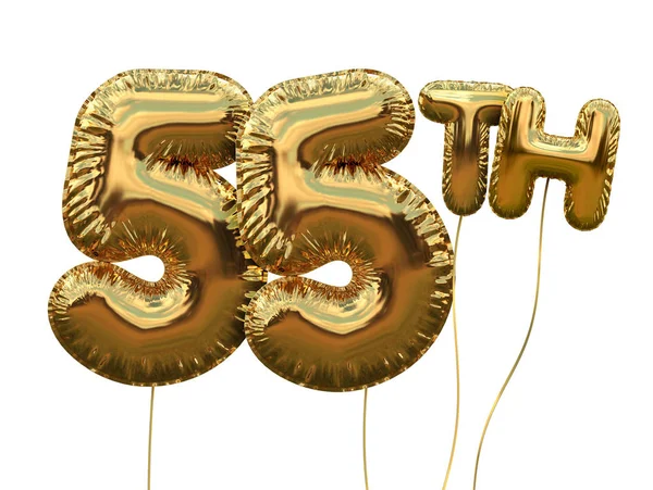 Gold number 55 foil birthday balloon isolated on white. Golden p — Stock Photo, Image