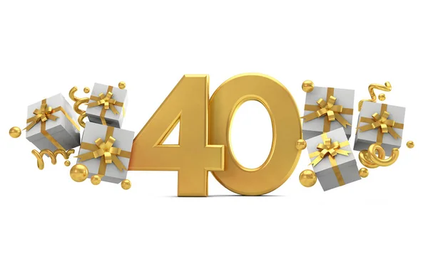 Number 40 gold birthday celebration number with gift boxes. 3D R — Stock Photo, Image