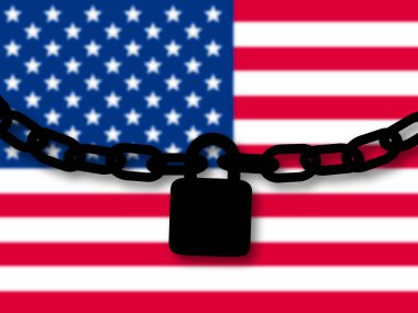 ABD güvenliği. Ulusal fl üzerinde bir zincir ve asma kilit silueti