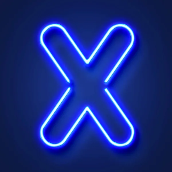 Буква X реалистично перламутровая голубая неоновая буква на фоне синего задника — стоковое фото