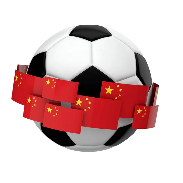 Fußball mit Porzellanfahne vor schlichtem weißem Hintergrund — Stockfoto