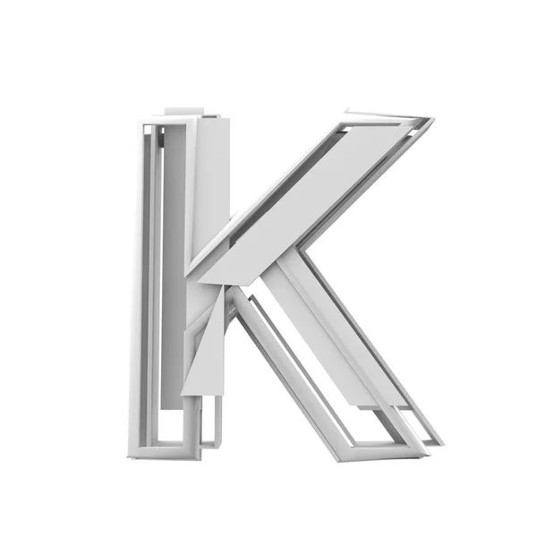 Bokstaven K, abstrakt fragmenterad geometriskt typsnitt. 3D-rendering — Stockfoto