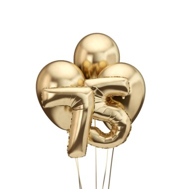 75. doğum günü altın folyo demet balonlar. Doğum günün kutlu olsun. 3d Rendering