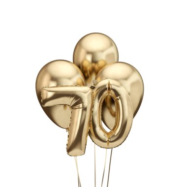 70. doğum günü altın folyo demet balonlar. Doğum günün kutlu olsun. 3d Rendering