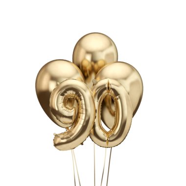 90. doğum günü altın folyo demet balonlar. Doğum günün kutlu olsun. 3d Rendering