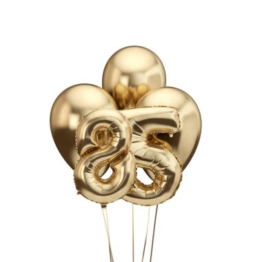 85. doğum günü altın folyo demet balonlar. Doğum günün kutlu olsun. 3d Rendering