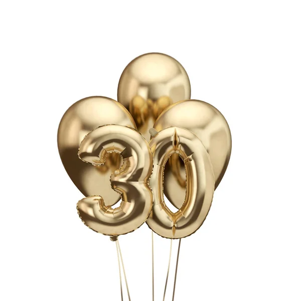 30-årsdag guldfolie gäng ballonger. Grattis på födelsedagen. 3D-rendering — Stockfoto