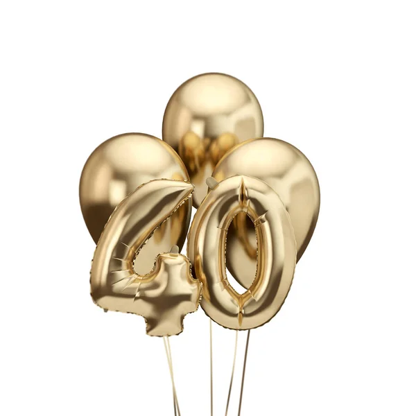 40th birthday gold foil bunch of balloons. Happy birthday. 3D Rendering Royalty Free Stock Photos