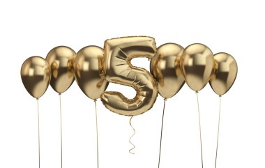 5. doğum günü altın balon arka plan. Doğum günün kutlu olsun. 3d Rendering